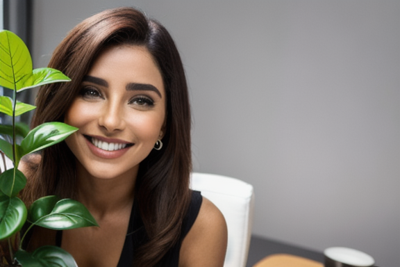 Mulher segurando um vaso de planta