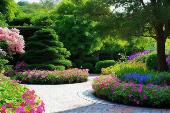 Beautiful garden with colorful flowers