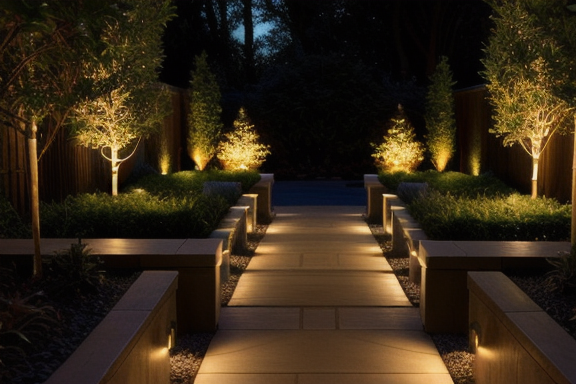 Iluminação externa de caminho no jardim