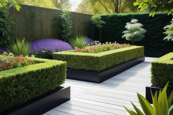 Beautiful modern garden with popular plants and flowers