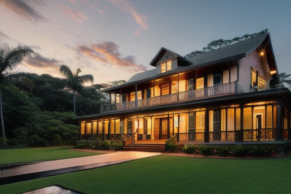 Colonial house with a wide porch adorned with intricate wooden railings