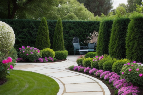 A beautiful garden with decorative elements