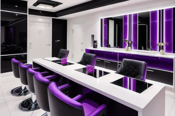 Salon with black and purple color scheme