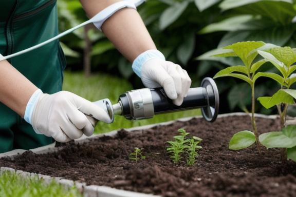 Gardener inspecting a plant