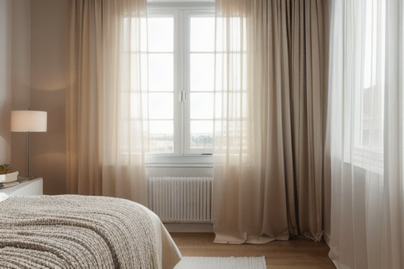 Cozy bedroom with natural light, table lamp, and LED strips