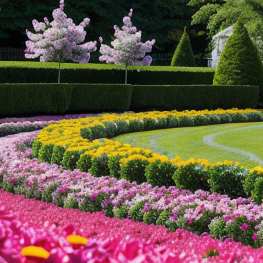 Jardim com flores coloridas