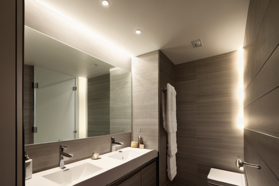 A well-lit bathroom with a combination of direct and indirect lighting