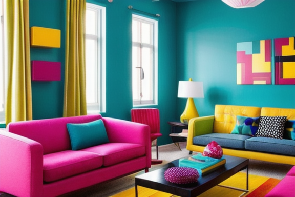 Vibrant living room with retro furniture