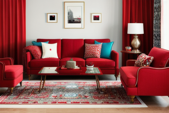 Living room with vibrant red accents