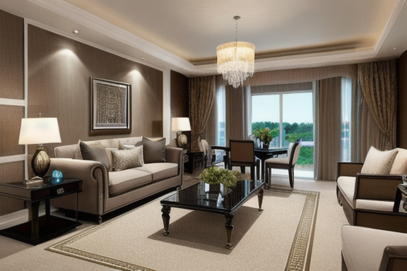 Elegant living room with water technology carpet